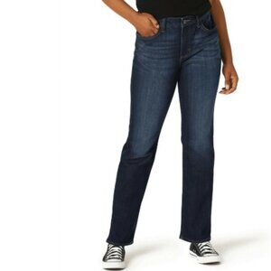 Lee Womens Mid Rise Straight Jeans In Blue Deep Dyed Dark Wash Stretch 10S New